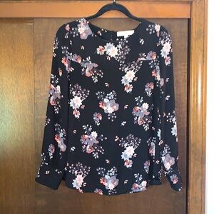 Loft - Black Floral Dressy Top